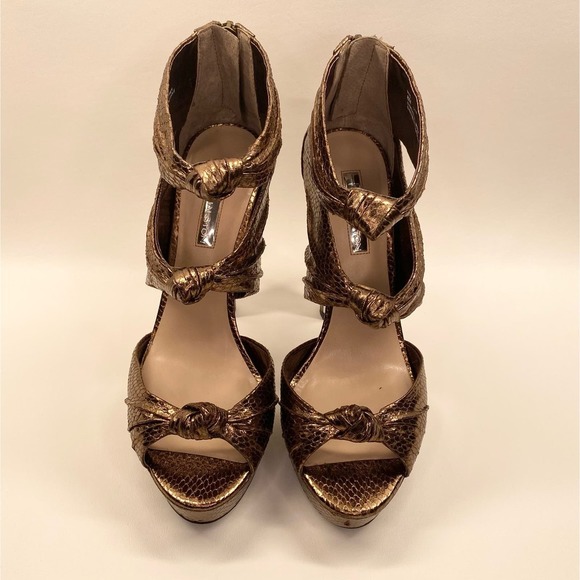 H by Halston // Bronze Snakeskin Embossed Metallic Heels, Size 8M - Picture 2 of 12